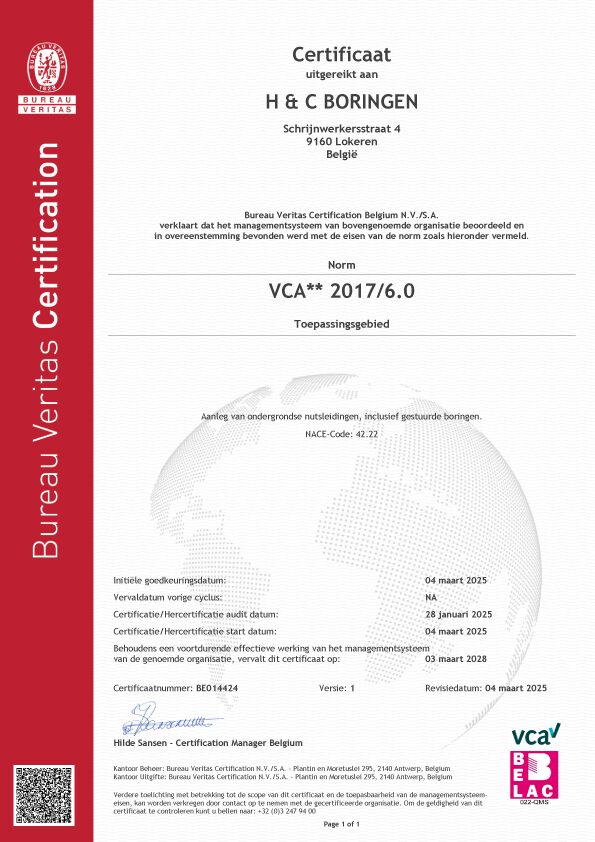 H&C Boringen - SCAN Certificate BE014424 22332443 H & C BORINGEN VCA2 2025 2028